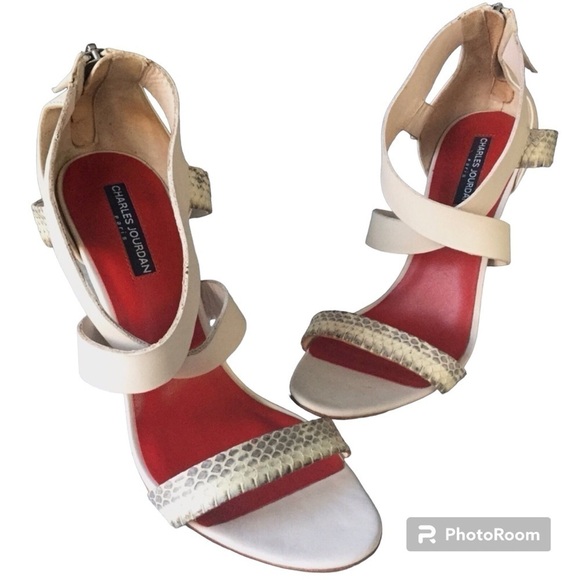 Charles Jourdan Snake Skin Print Sandal Heels - Picture 1 of 7